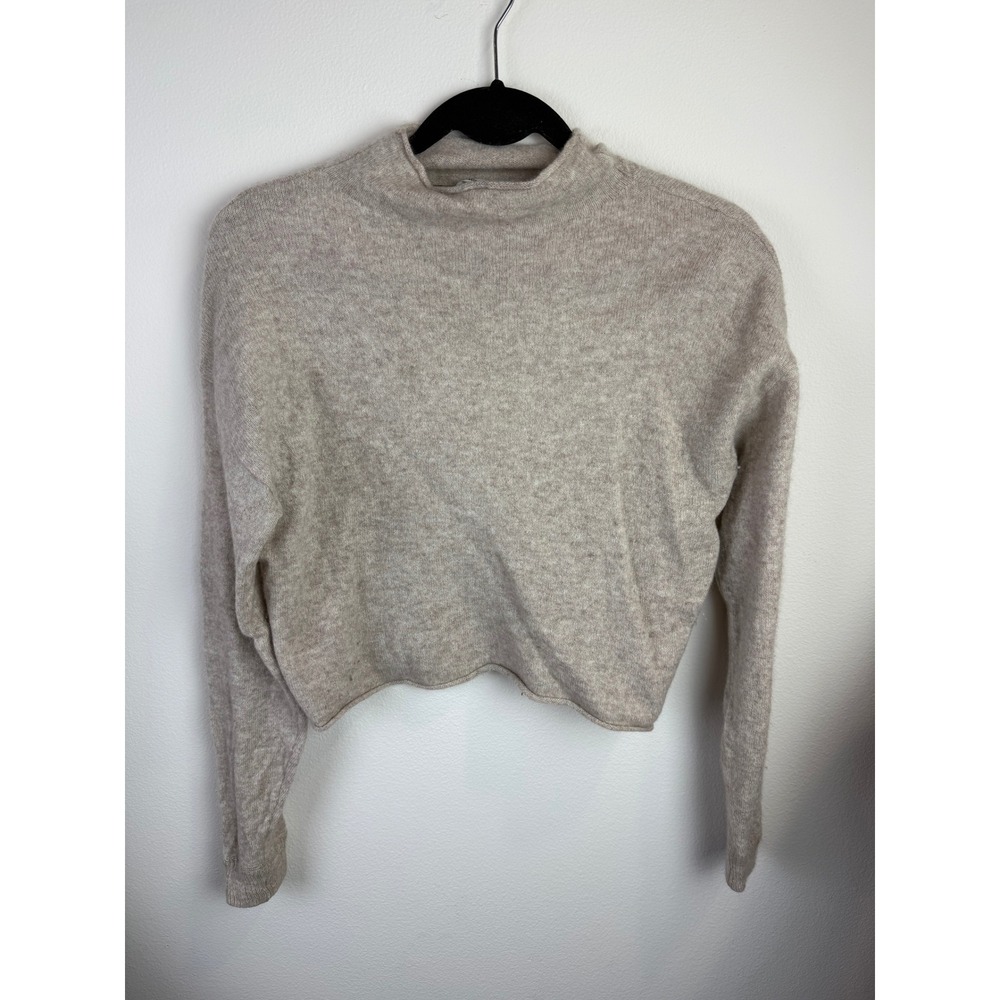 Reformation Jeans Oatmeal Heather Mock Neck Cropped Cashmere Blend Sweater L